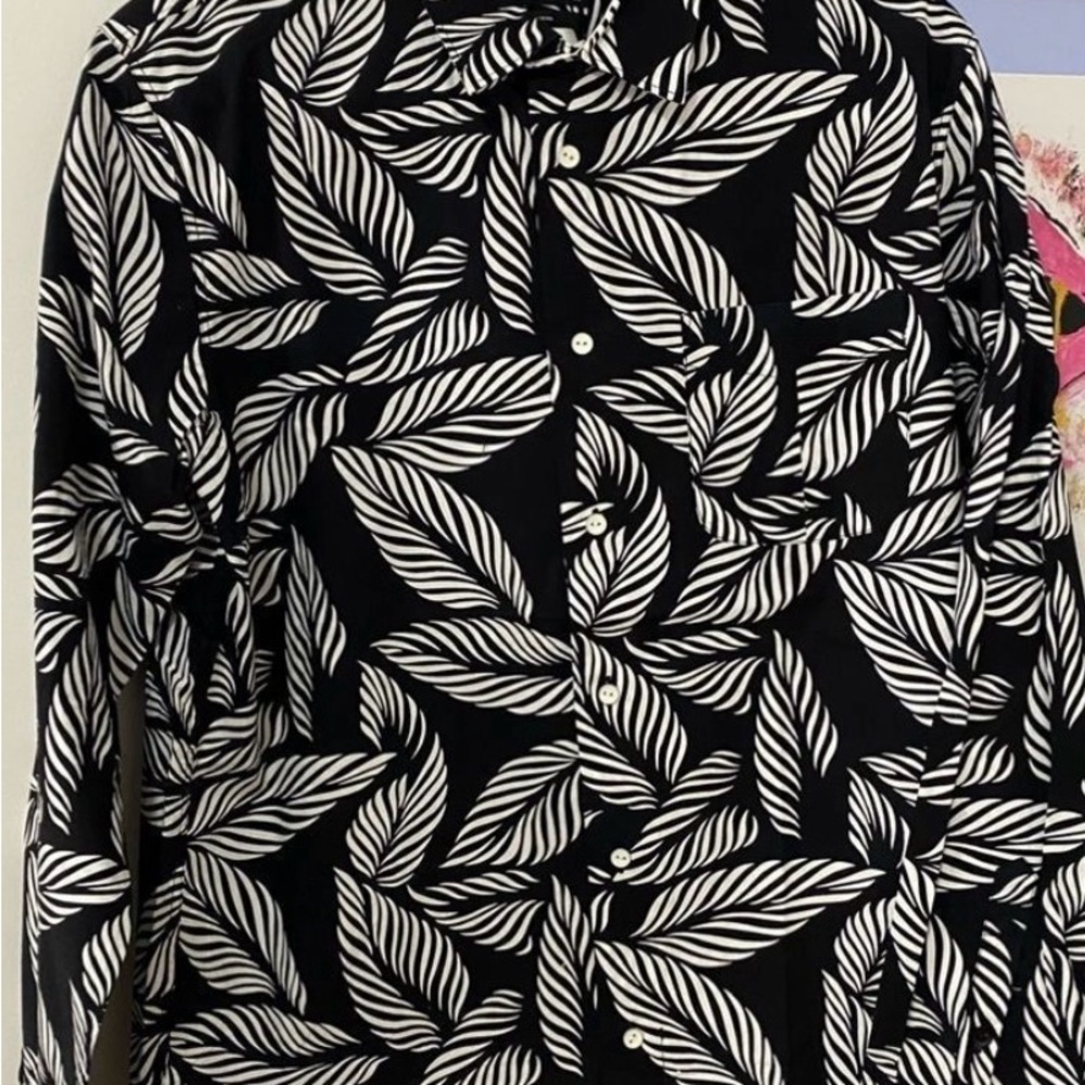 Rag & Bone Leaf-Print Button-Up Shirt - Black/White - Size M - Picture 4 of 4